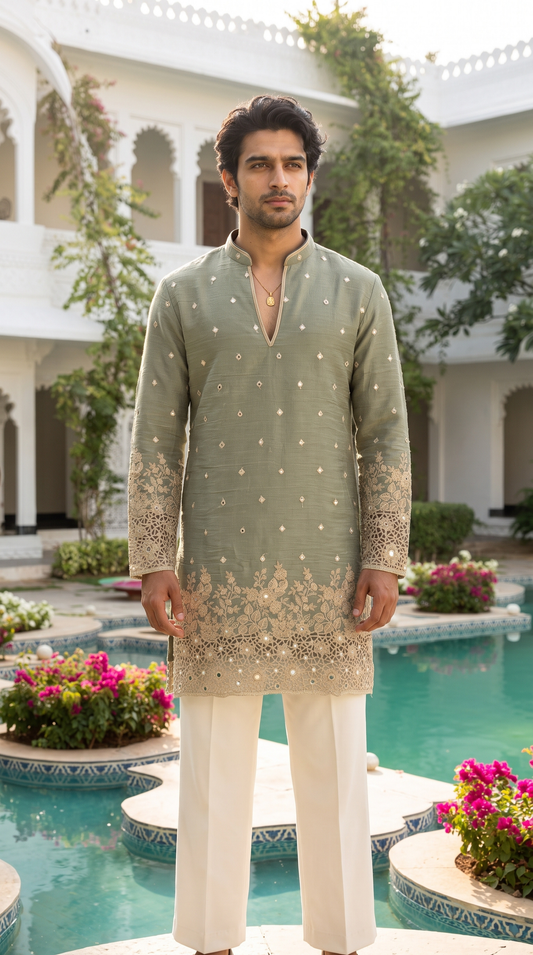 Sage Mist Embroidered Kurta