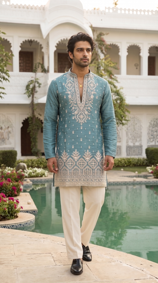 Sky Blue Regal Embroidered Kurta