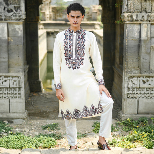 Ivory Mughal Motif Kurta