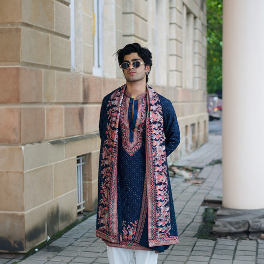 Midnight Blossom Embroidered Kurta Set