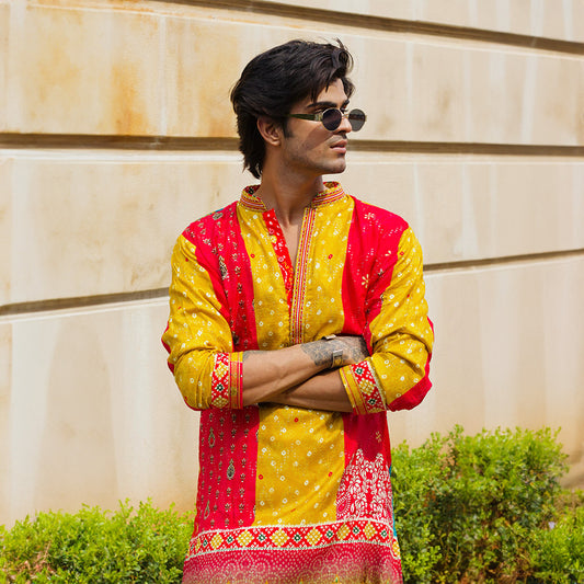 Rangilo Bandhani Patchwork Kurta