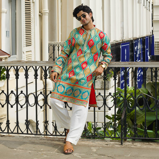 Teal Temple Jaal Kurta