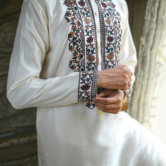 Ivory Mughal Motif Kurta