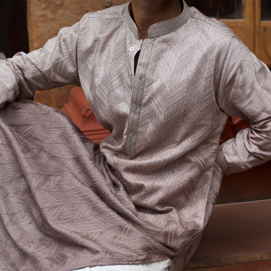 Champagne Herringbone Classic Kurta