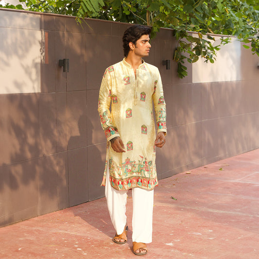 Ivory Pichwai Procession Kurta