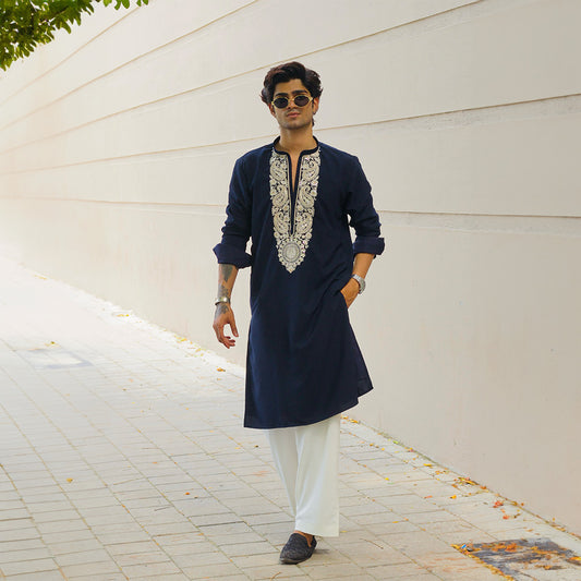 Navy Regal Zardozi Kurta