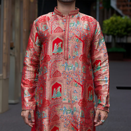 Regal Red Camel Pichwai Kurta