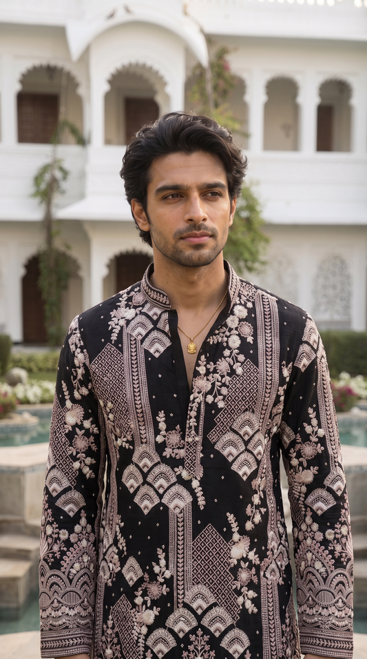 Royal Noir Embroidered Kurta
