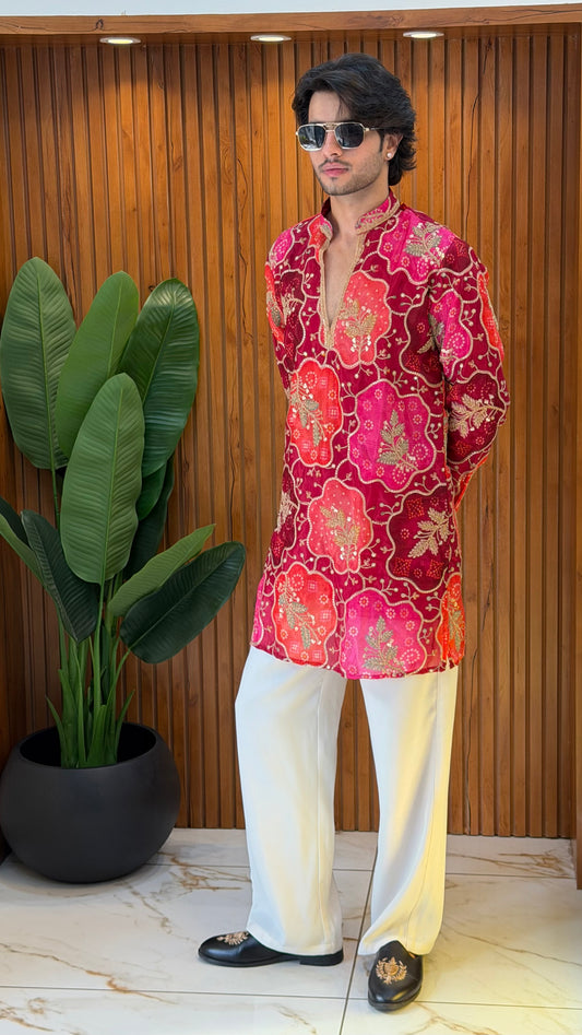 Royal Mehroon Floral Kurta