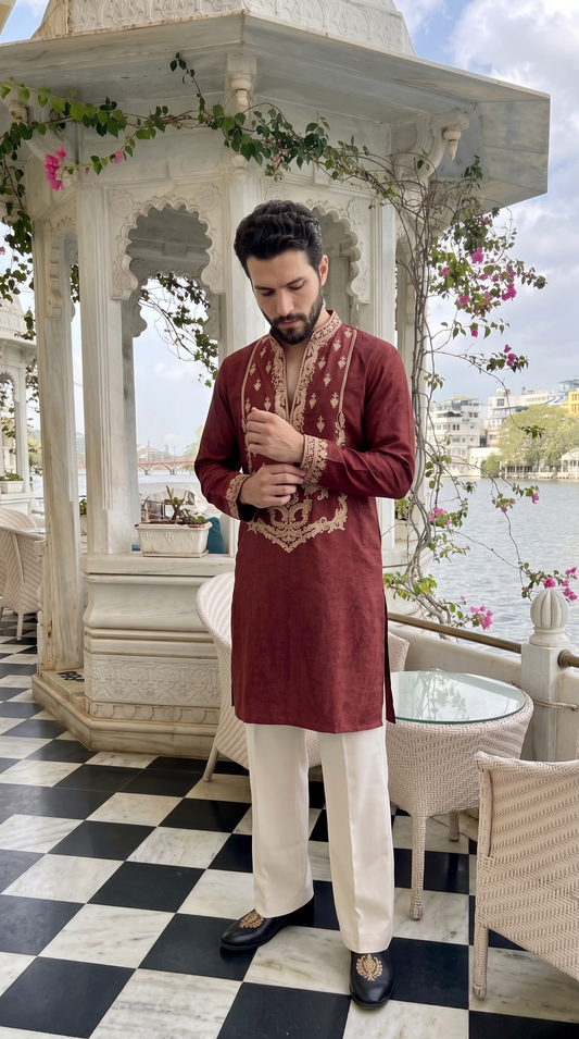 Maroon Heritage Embroidered Kurta