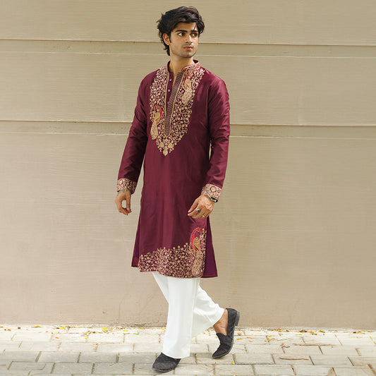 Maroon Peacock Elegance Kurta