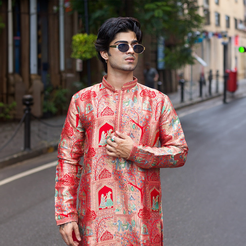 Regal Red Camel Pichwai Kurta