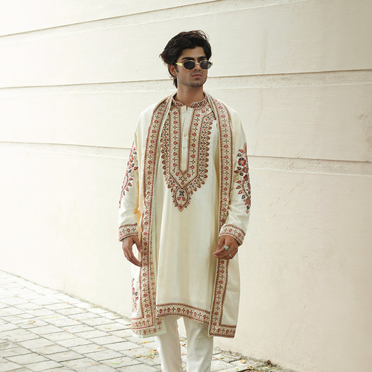 Ivory Maharaja Embroidered Kurta Set
