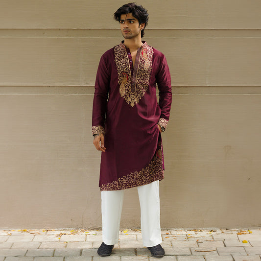 Maroon Peacock Elegance Kurta