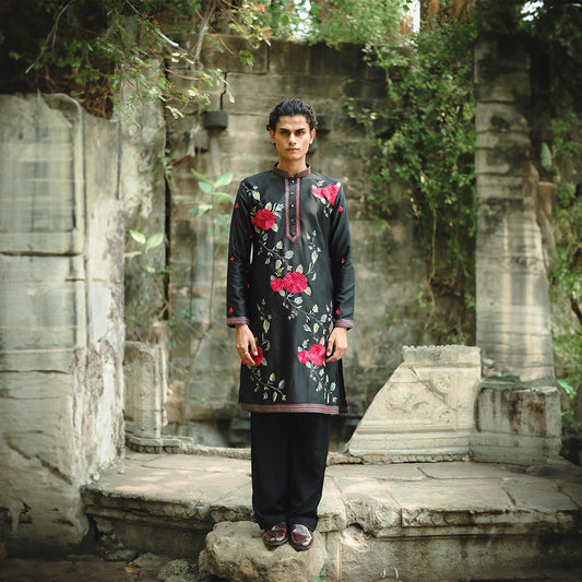 Noir Bloom Embroidered Kurta