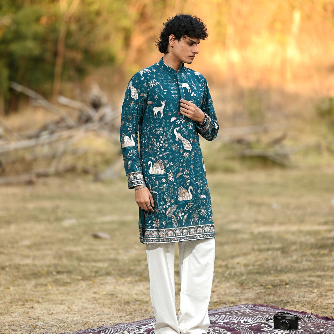 Enchanted Garden Teal Kurta