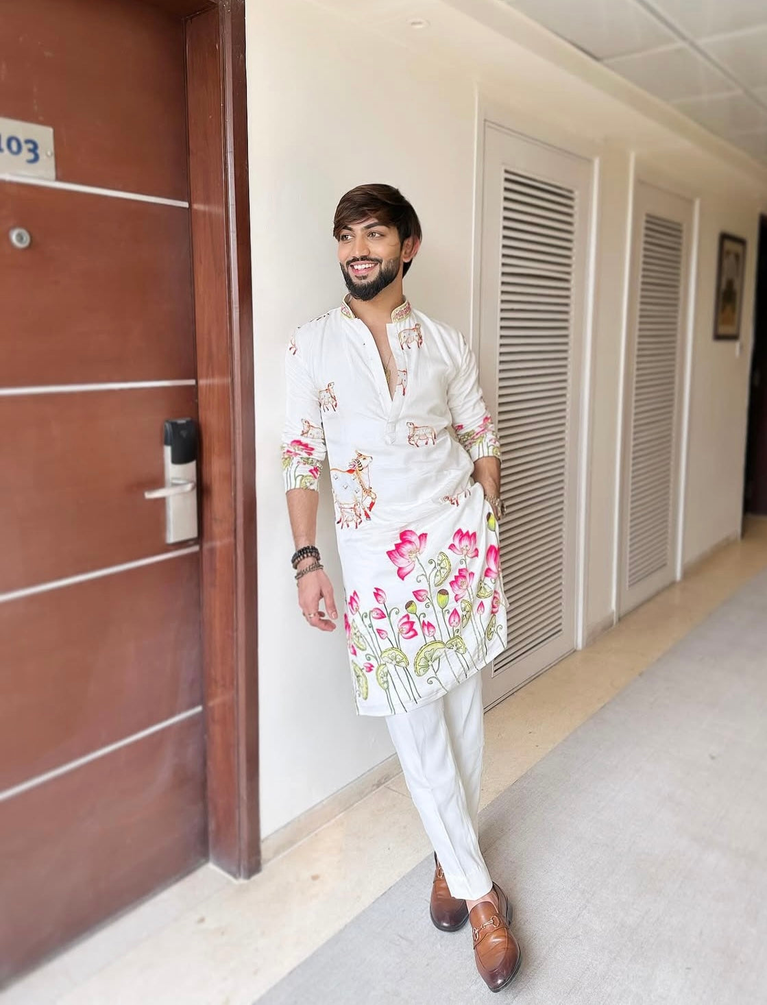 White Pichwai Cow Kurta