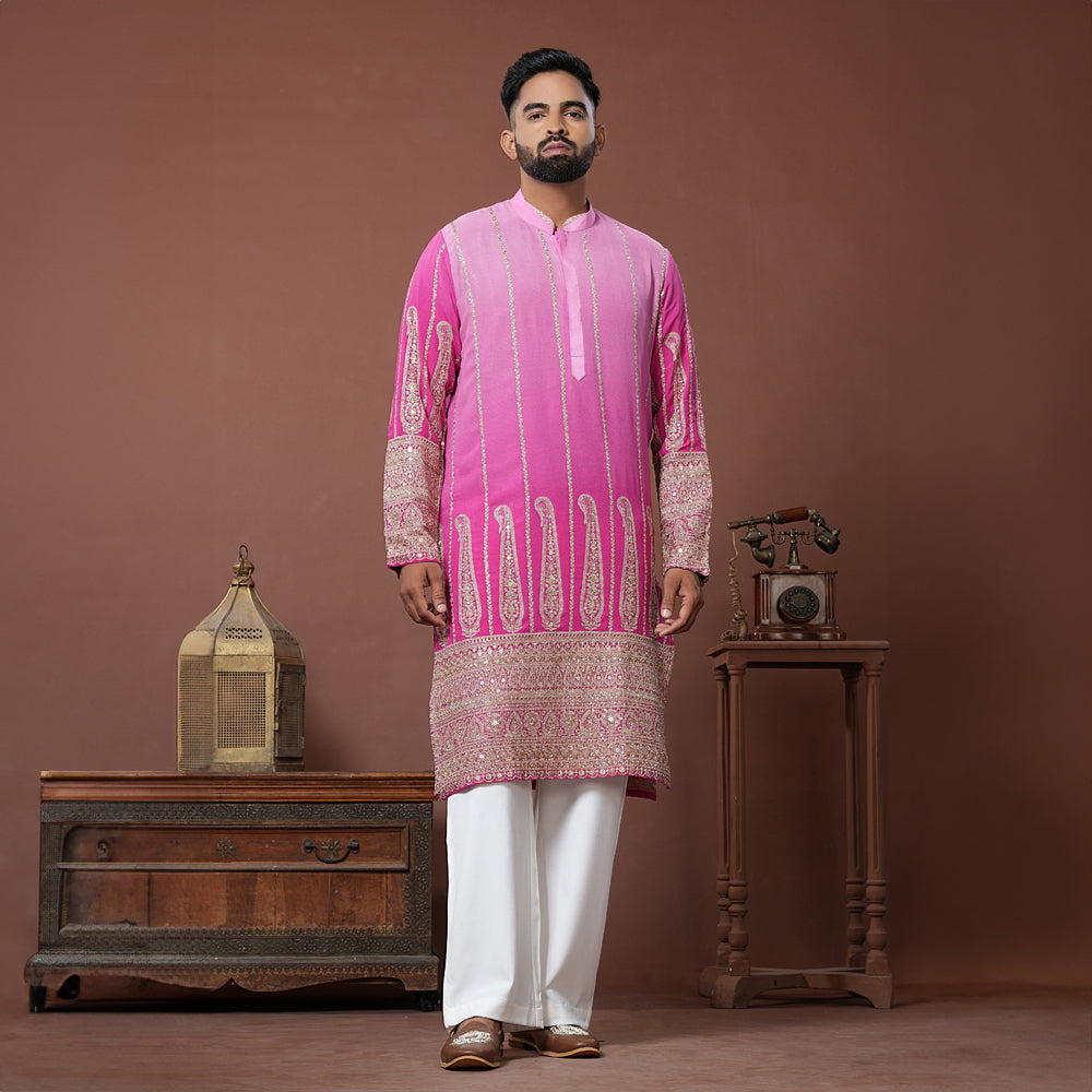 Ombre' Pink Embroidery Kurta