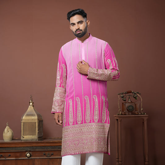 Ombre' Pink Embroidery Kurta