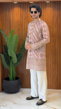 Blush Pink Heritage Embroidered Designer Kurta Set