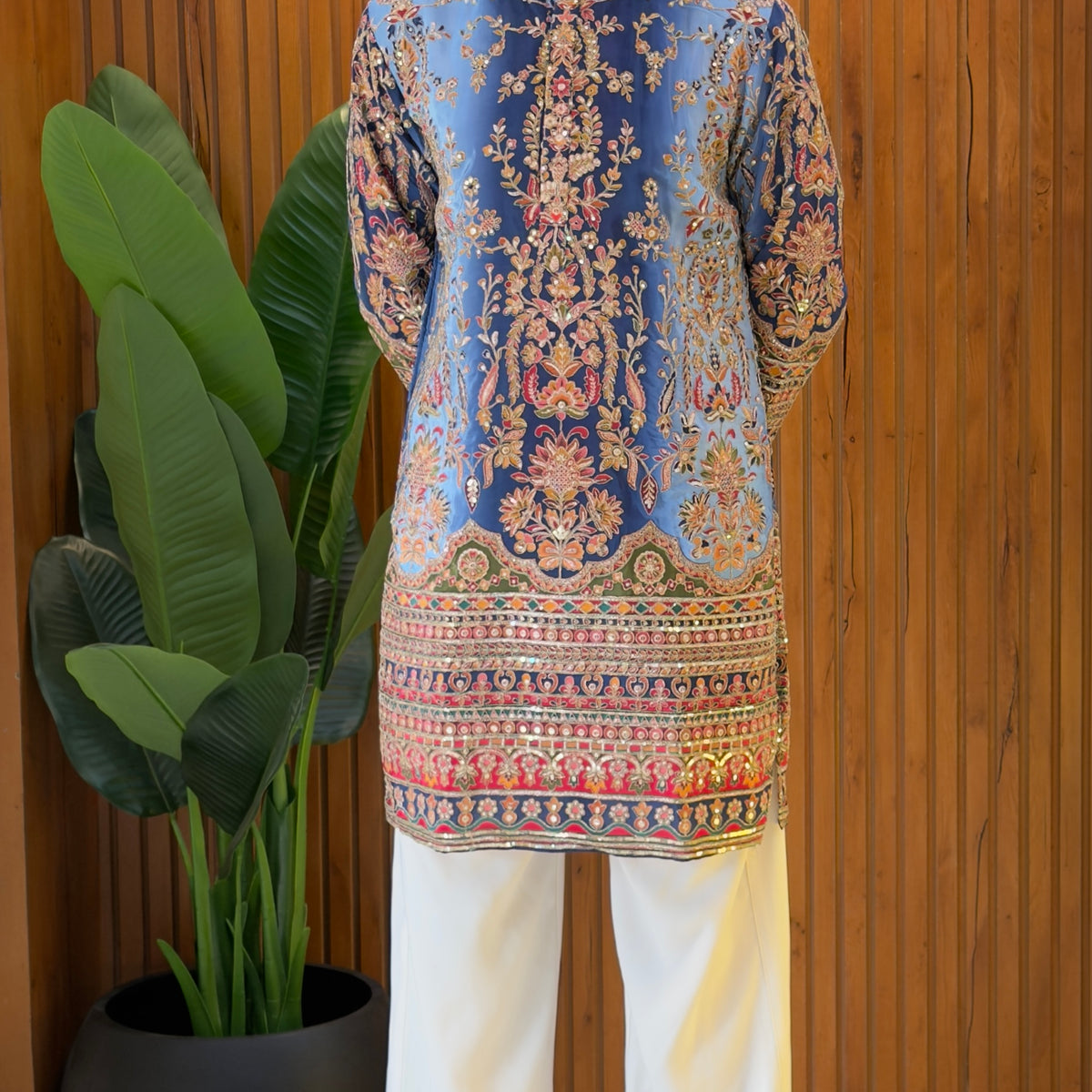 Azure Royale Embroidered Kurta Set - Hover Image