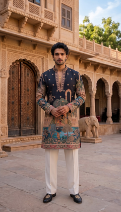 Navy Multicolour Palace Kurta
