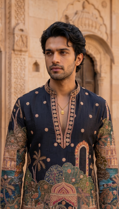 Navy Multicolour Palace Kurta