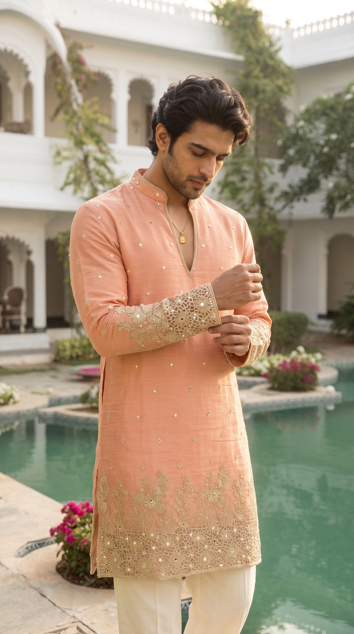 Peach Blossom Embroidered Kurta