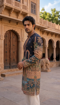 Navy Multicolour Palace Kurta