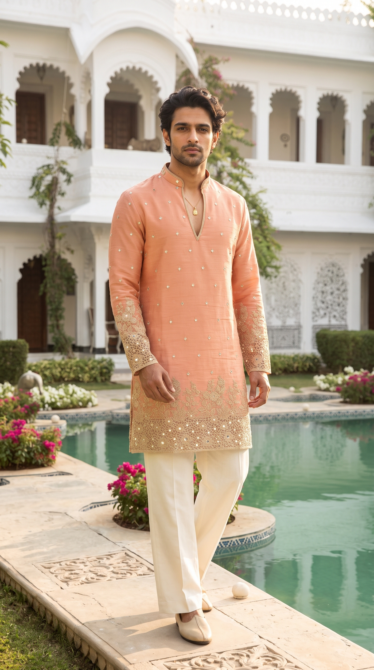 Peach Blossom Embroidered Kurta