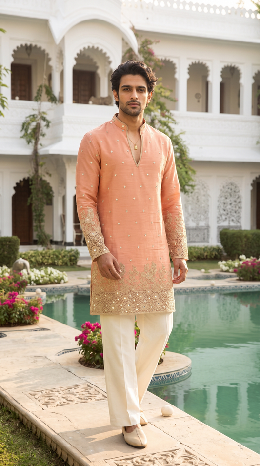 Peach Blossom Embroidered Kurta