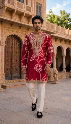 Red Multicolour Floral Kurta