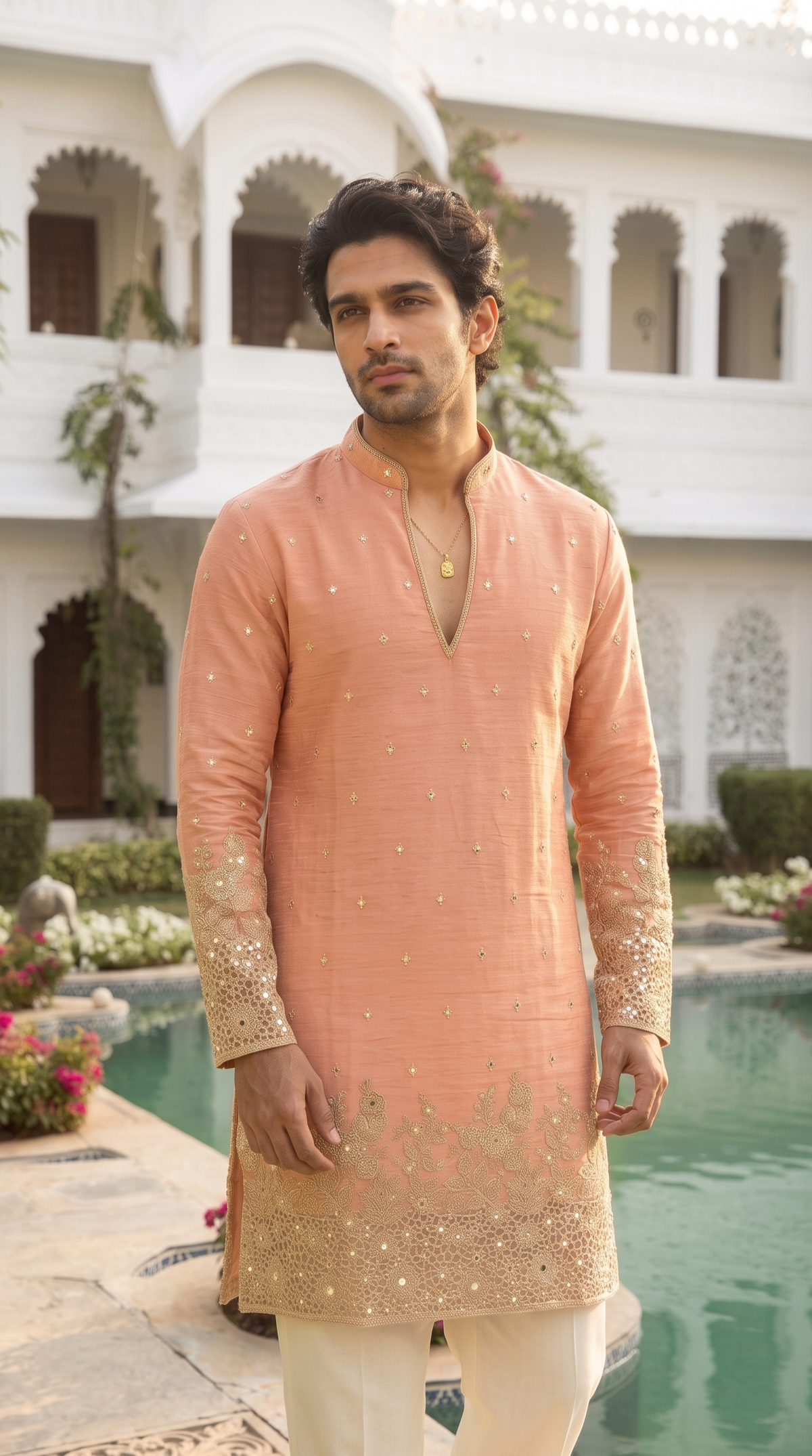 Peach Blossom Embroidered Kurta