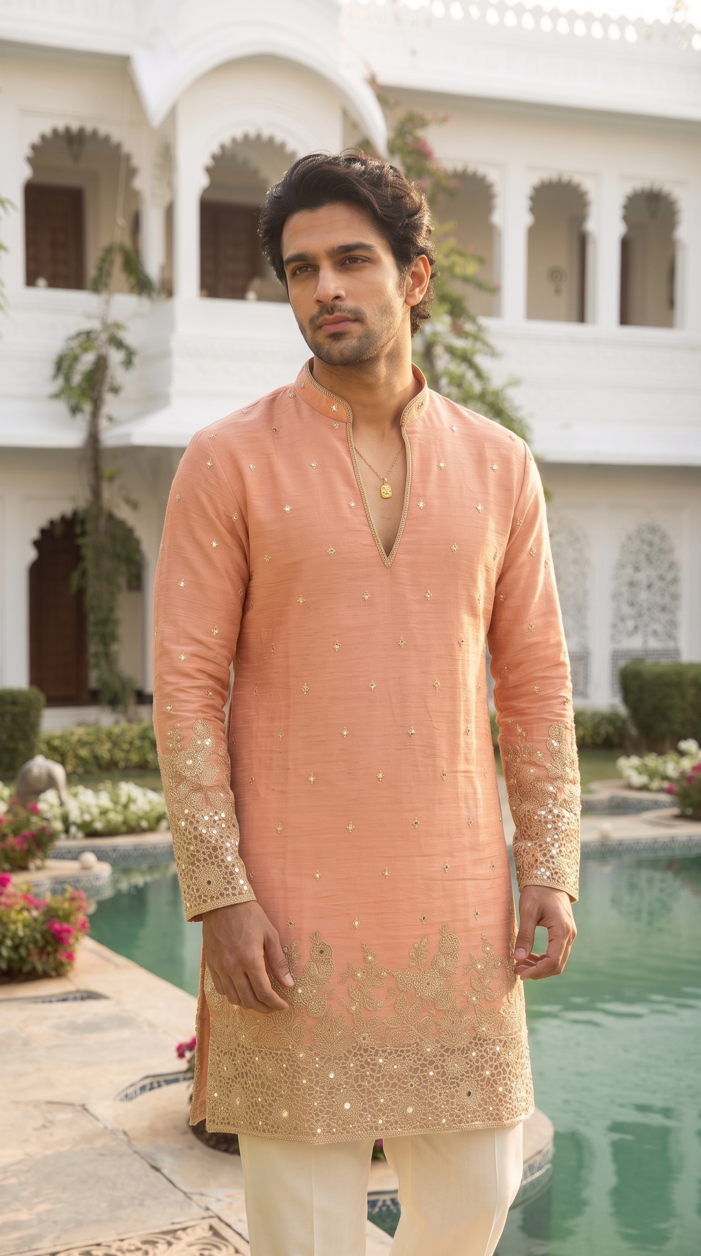 Peach Blossom Embroidered Kurta