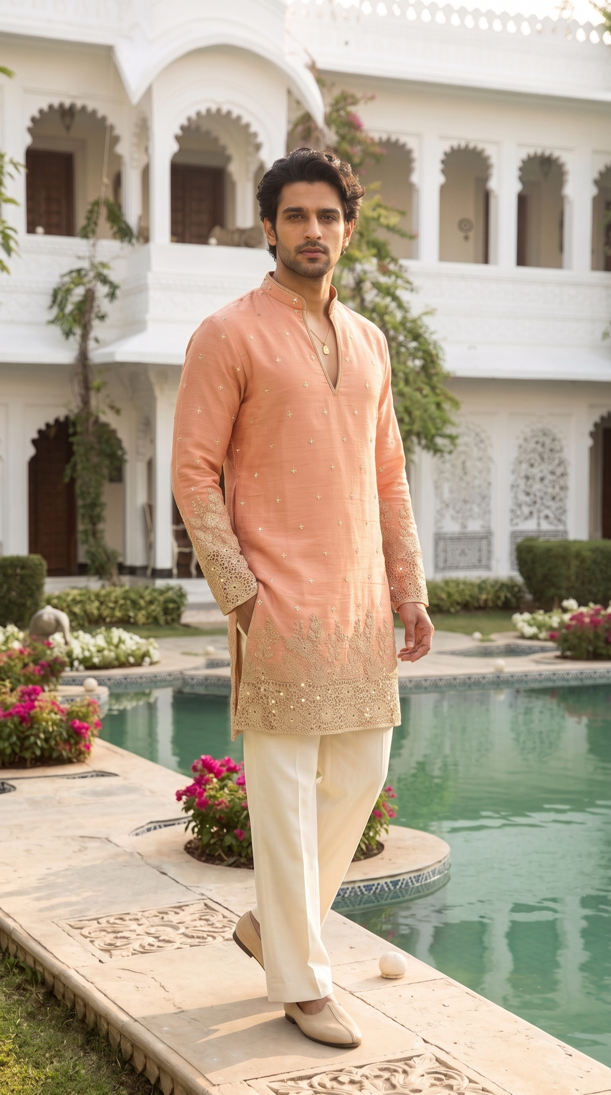 Peach Blossom Embroidered Kurta