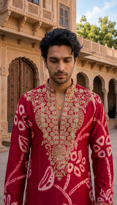 Red Multicolour Floral Kurta