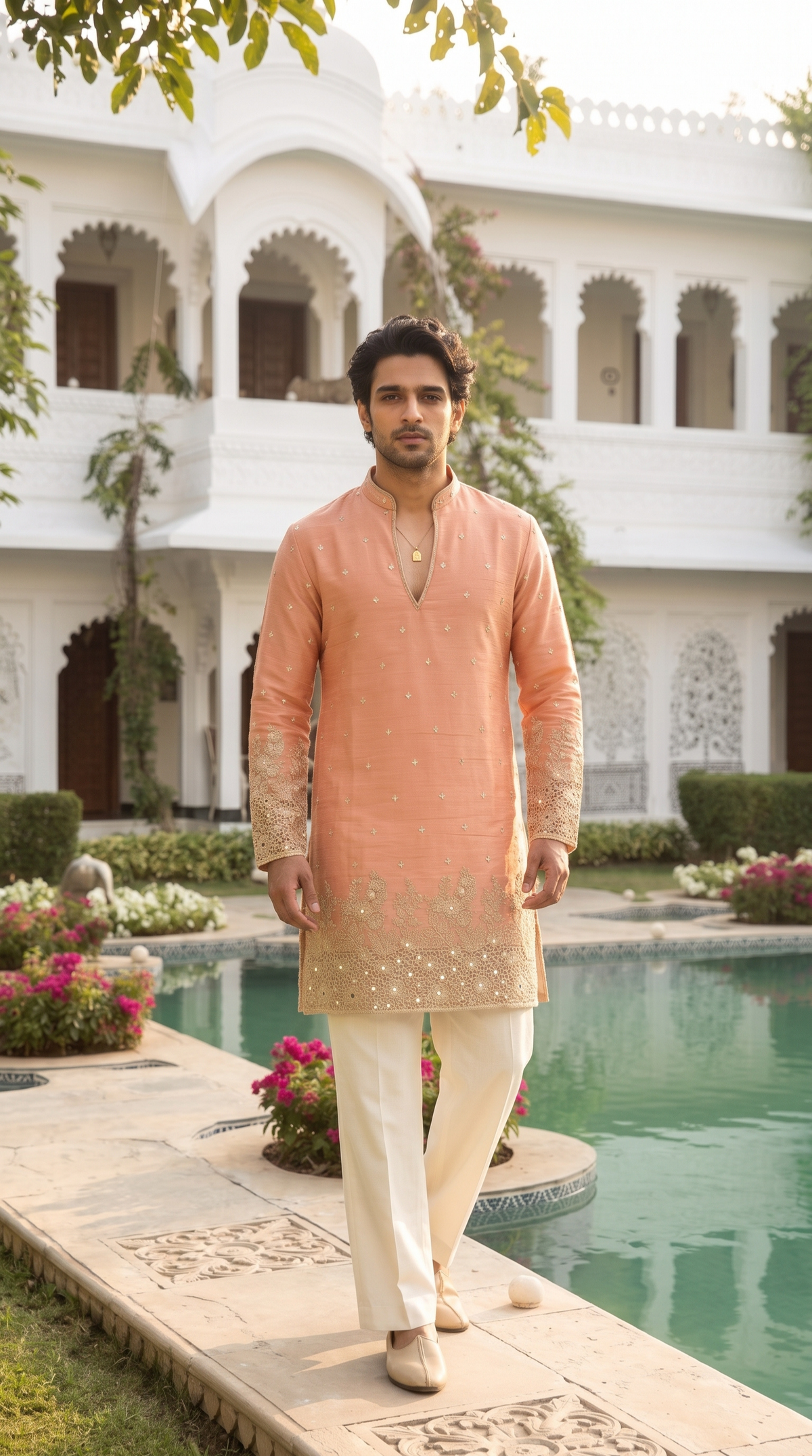 Peach Blossom Embroidered Kurta