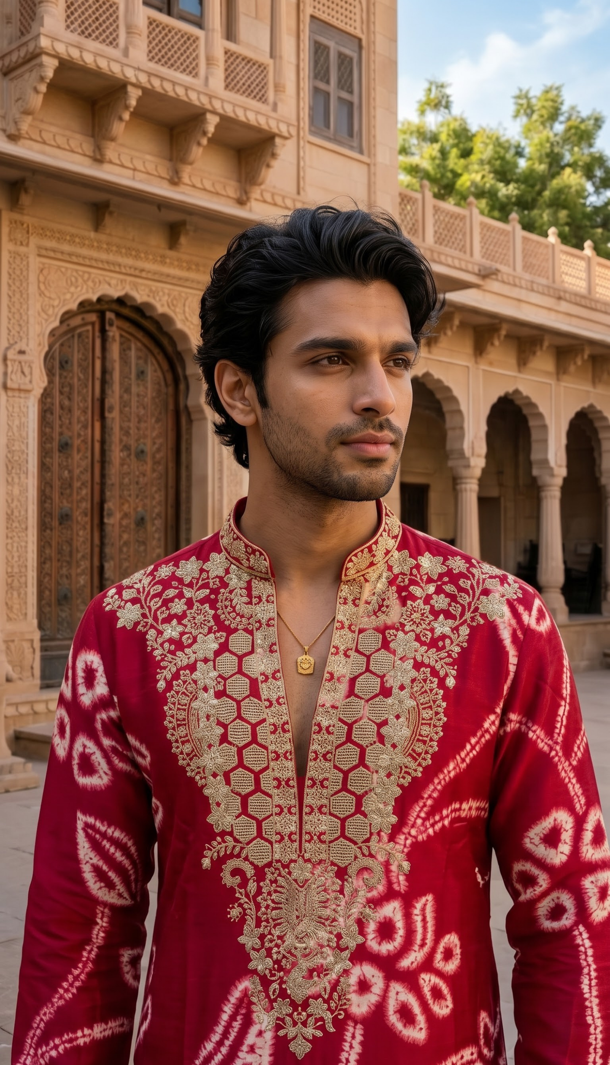 Red Multicolour Floral Kurta