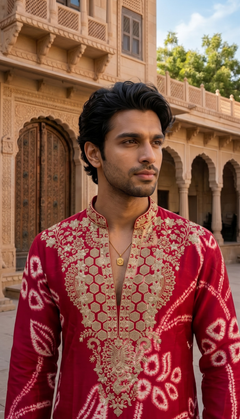 Red Multicolour Floral Kurta