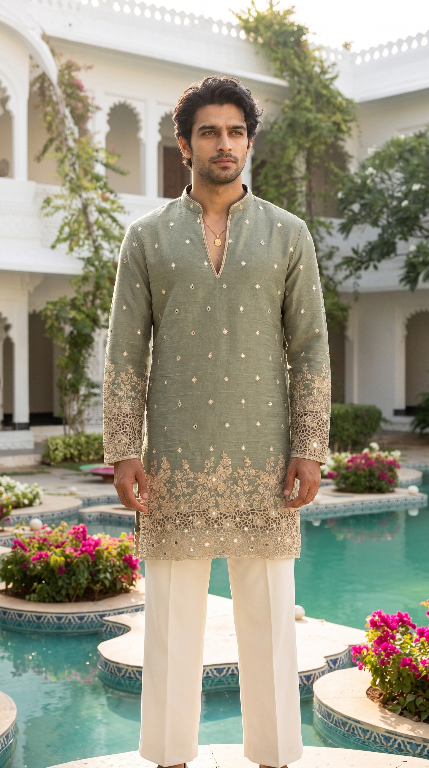 Sage Mist Embroidered Kurta