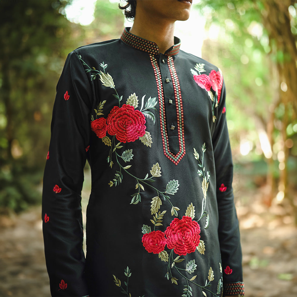Noir Bloom Embroidered Kurta