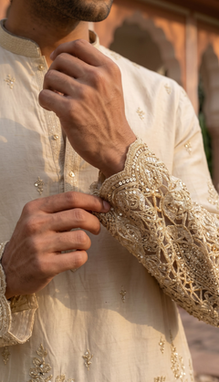 Ivory Gold Heavy Embroidered Kurta