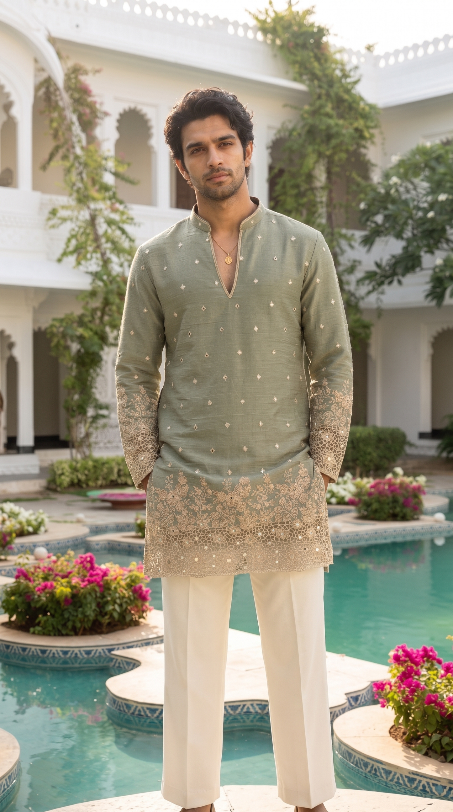 Sage Mist Embroidered Kurta
