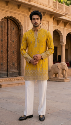 Mustard Gold Motif Kurta