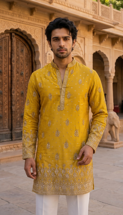 Mustard Gold Motif Kurta