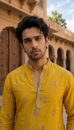 Mustard Gold Motif Kurta