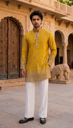 Mustard Gold Motif Kurta