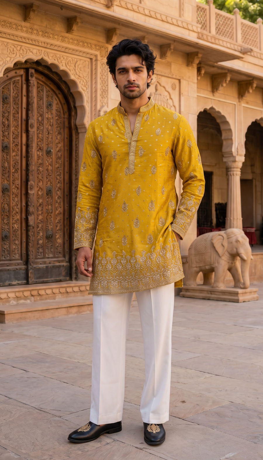 Mustard Gold Motif Kurta