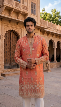 Peach Gold Motif Kurta