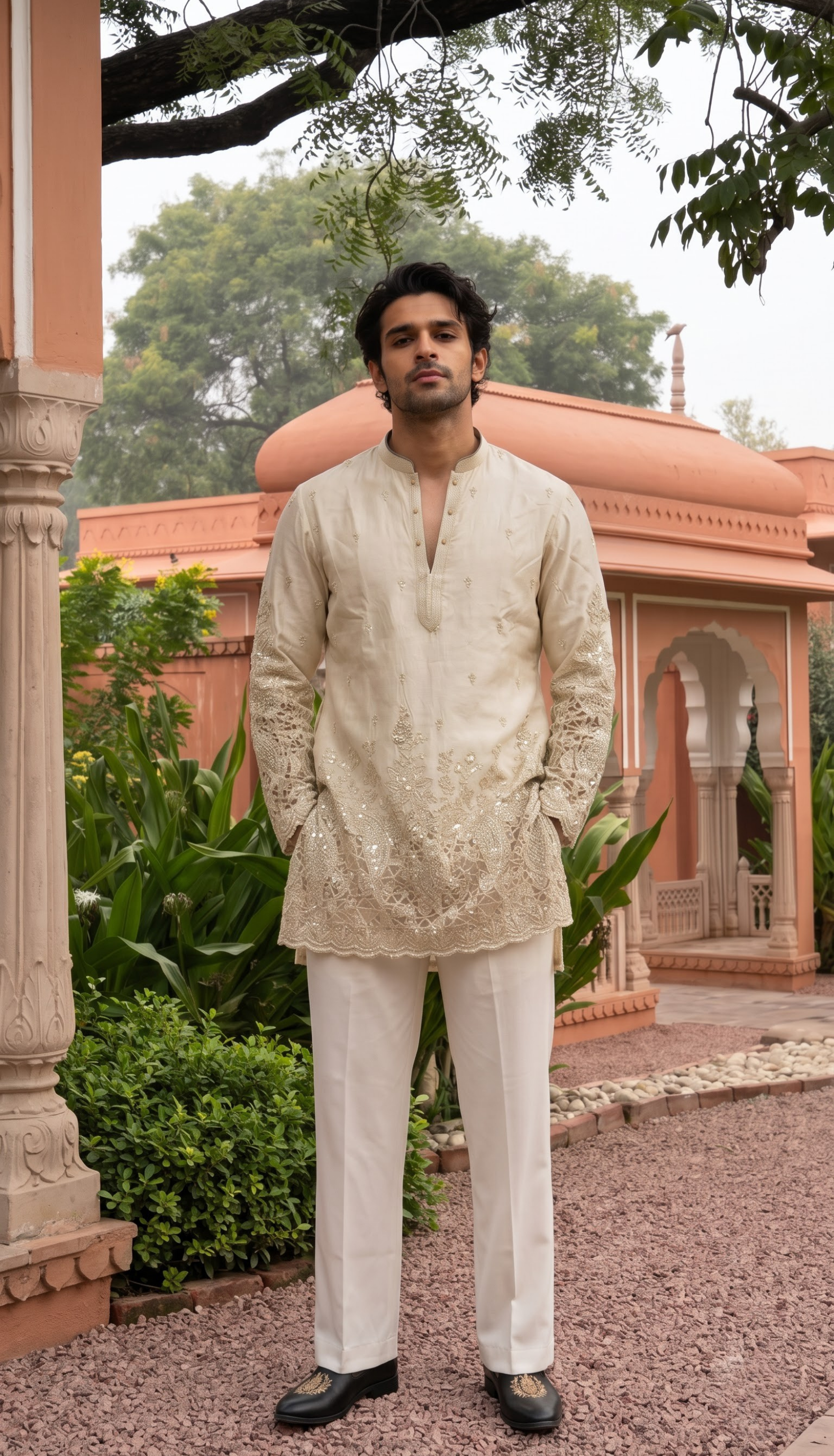 Ivory Gold Heavy Embroidered Kurta